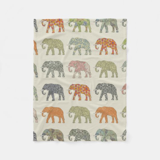 Elefant Farbige Tier Muster Zeitgenössisch Fleecedecke (Vorderseite)