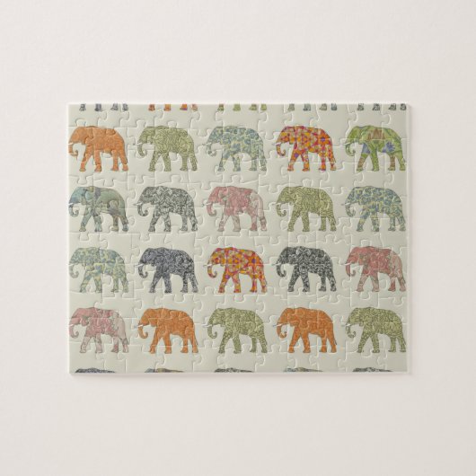 Elefant Farbige Tier Muster Zeitgenössisch Puzzle (Horizontal)
