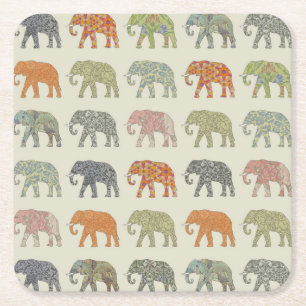 Elefant Farbige Tier Muster Zeitgenössisch Rechteckiger Pappuntersetzer