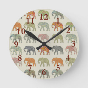 Elefant Farbige Tier Muster Zeitgenössisch Runde Wanduhr