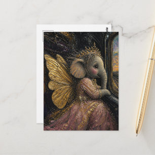 Elefant Fee schaut aus dem Zugfenster Postkarte