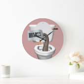 Elefant fest in der Toilette Große Wanduhr (Zuhause)