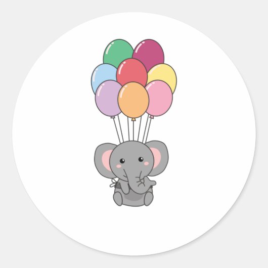 Elefant fliegt mit farbenfrohen Balloons auf Runder Aufkleber (Vorderseite)