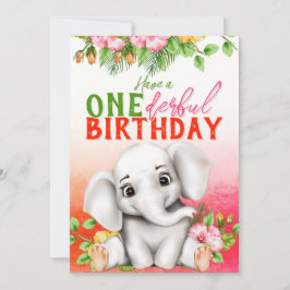 Elefant Floral 1. Geburtstag Karte