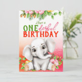 Elefant Floral 1. Geburtstag Karte (Stehend Vorderseite)