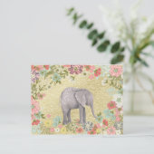 Elefant floraler Rahmen Gold Foil Postkarte (Stehend Vorderseite)