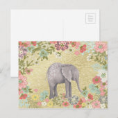 Elefant floraler Rahmen Gold Foil Postkarte (Vorne/Hinten)