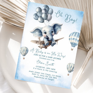 Elefant-Flugzeug-Abenteuer Oh Junge Baby Shower Einladung