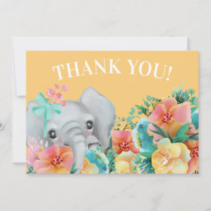 Elefant Gelb Pink Türkis Floral Danke