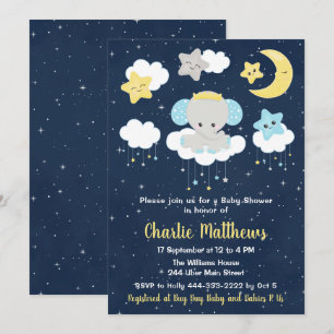 Elefant Gelb und Marineblau Baby Shower Einladung