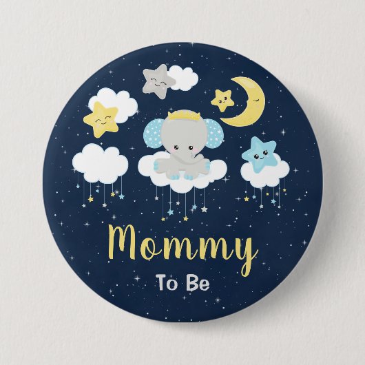Elefant Gelb und Navy werdende Mutti Button (Vorderseite)