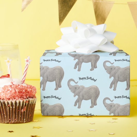 Elefant Geschenkpapier Blassblau (Geburtstagsparty)