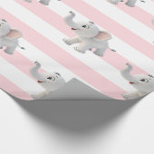 Elefant Geschenkpapier Rosa & Weiß gestreift (Ecke)