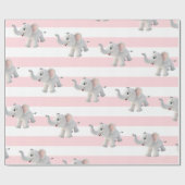 Elefant Geschenkpapier Rosa & Weiß gestreift (Flach)