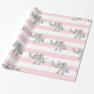 Elefant Geschenkpapier Rosa & Weiß gestreift