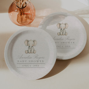 Elefant geschlechtsneutral braune Babyparty Pappteller