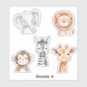 Elefant Giraffe Löwe Affe Zebra  Aufkleber (Blatt)