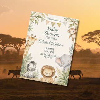 Elefant Giraffe Löwe Zebra Neutral Baby Shower Einladung
