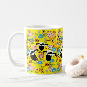 Elefant, Giraffe, Schweine, Hunde Gelber Becher Kaffeetasse