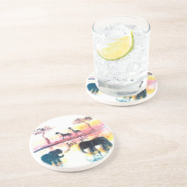 Elefant, Giraffen-Safari-Sonnenuntergang-Kunst Getränkeuntersetzer