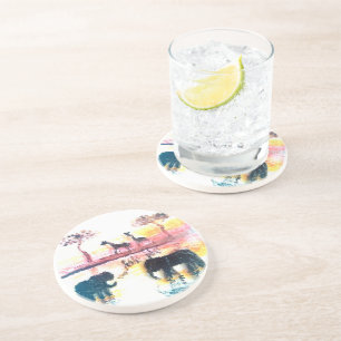 Elefant, Giraffen-Safari-Sonnenuntergang-Kunst Getränkeuntersetzer