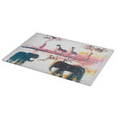 Elefant, Giraffen-Safari-Sonnenuntergang-Kunst Schneidebrett (Ecke)