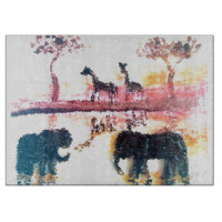 Elefant, Giraffen-Safari-Sonnenuntergang-Kunst