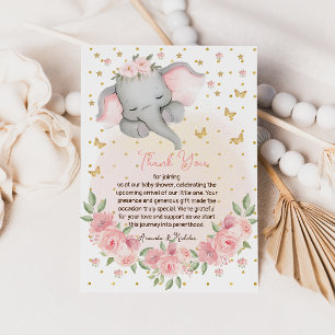 Elefant Glitter Botanical Blush Rosa  Dankeskarte