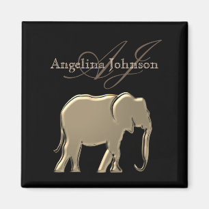 Elefant Goldenes Schwarzes Monogramm Elegant Luxur Magnet