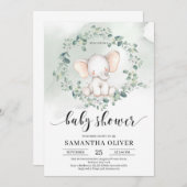 Elefant grüne Eucalyptus Babydusche Einladung (Vorne/Hinten)