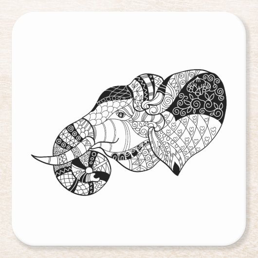 Elefant HauptZenstyle Gekritzel Rechteckiger Pappuntersetzer (Vorderseite)