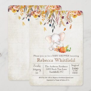 Elefant Herbst Kürbis Baby Shower Einladung