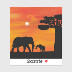 Elefant, ,Himmel ,Tiere ,Sonnenaufgang ,Natur ,Afr Aufkleber