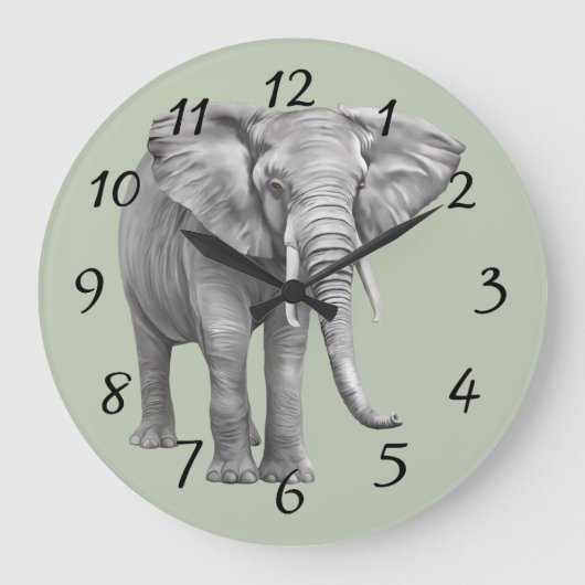 Elefant-Hintergrund Große Wanduhr (Vorderseite)