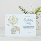 Elefant Hot Air Ballon Geburtstagseinladung Einladung (Stehend Vorderseite)