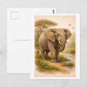 Elefant-Illustration im Vintage-Stil Postkarte (Vorne/Hinten)