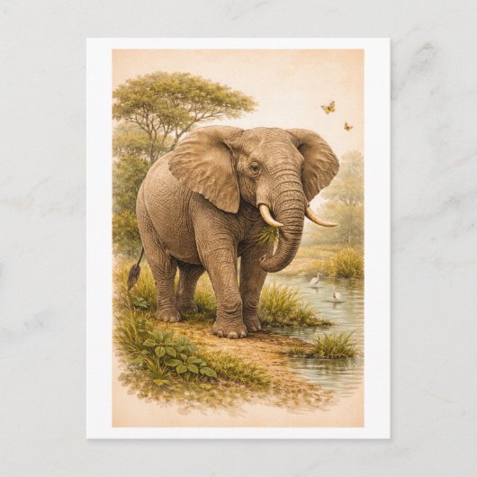 Elefant-Illustration im Vintage-Stil Postkarte (Vorderseite)