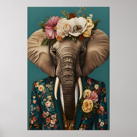 Elefant im Anzug Poster, Elefant Portrait Poster (Vorne)