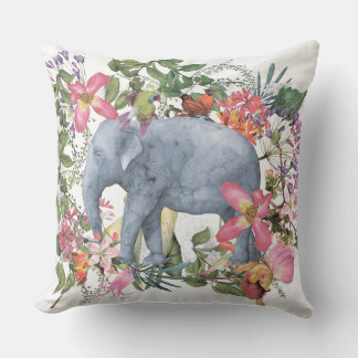 Elefant im Blumen-Dschungel Kissen