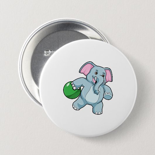 Elefant im Bowling mit Bowlingball Button (Vorne & Hinten)
