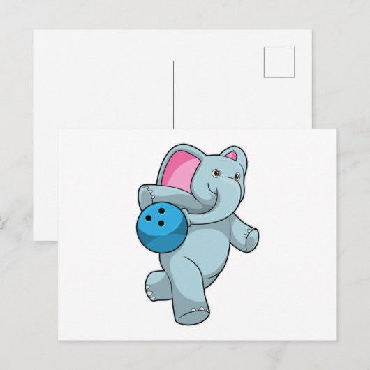 Elefant im Bowling mit Bowlingball Postkarte (Vorne/Hinten)