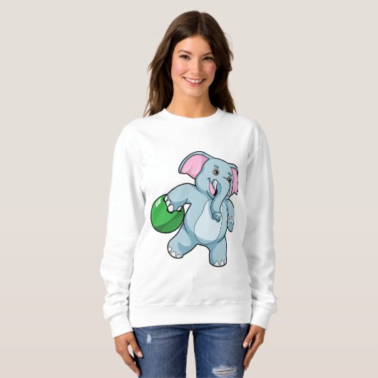 Elefant im Bowling mit Bowlingball Sweatshirt (Vorne ganz)