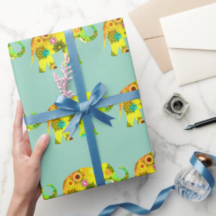 Elefant im Cartoon-Stil Lebendige Blumen Spielerei Geschenkpapier