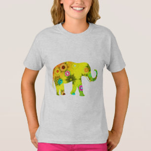 Elefant im Cartoon-Stil Lebendige Blumen Spielerei T-Shirt