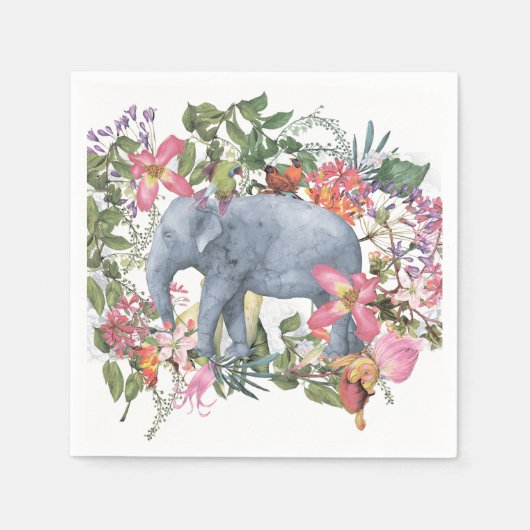 Elefant im Dschungel der Blume Serviette (Vorderseite)