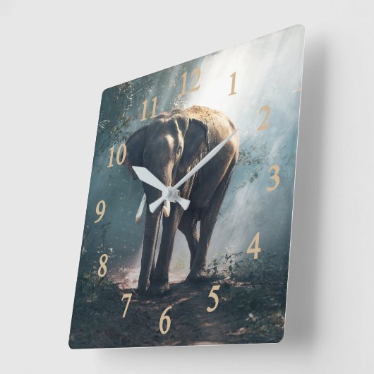 Elefant im Dschungel Quadratische Wanduhr (Winkel)