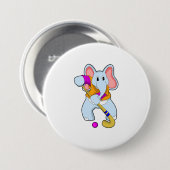 Elefant im Hockey mit Hockeyschläger Button (Vorne & Hinten)