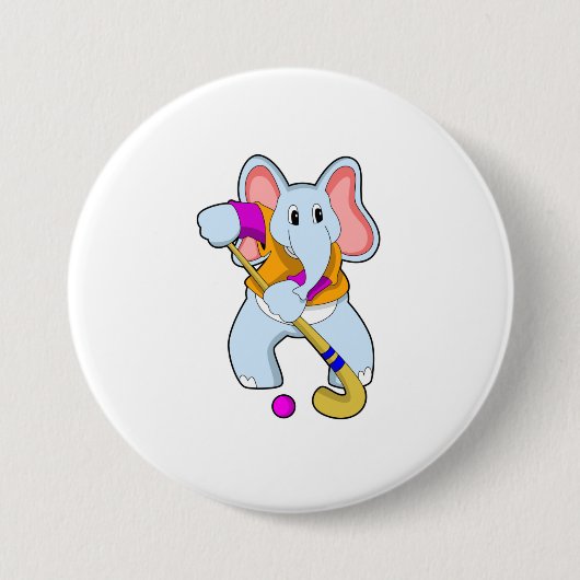 Elefant im Hockey mit Hockeyschläger Button (Vorderseite)