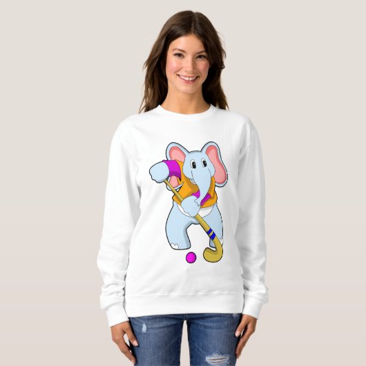 Elefant im Hockey mit Hockeyschläger Sweatshirt (Vorne ganz)