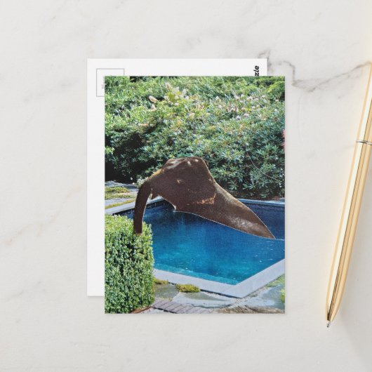Elefant im Pool surreale Collage Postkarte (Vorderseite/Rückseite Beispiel)